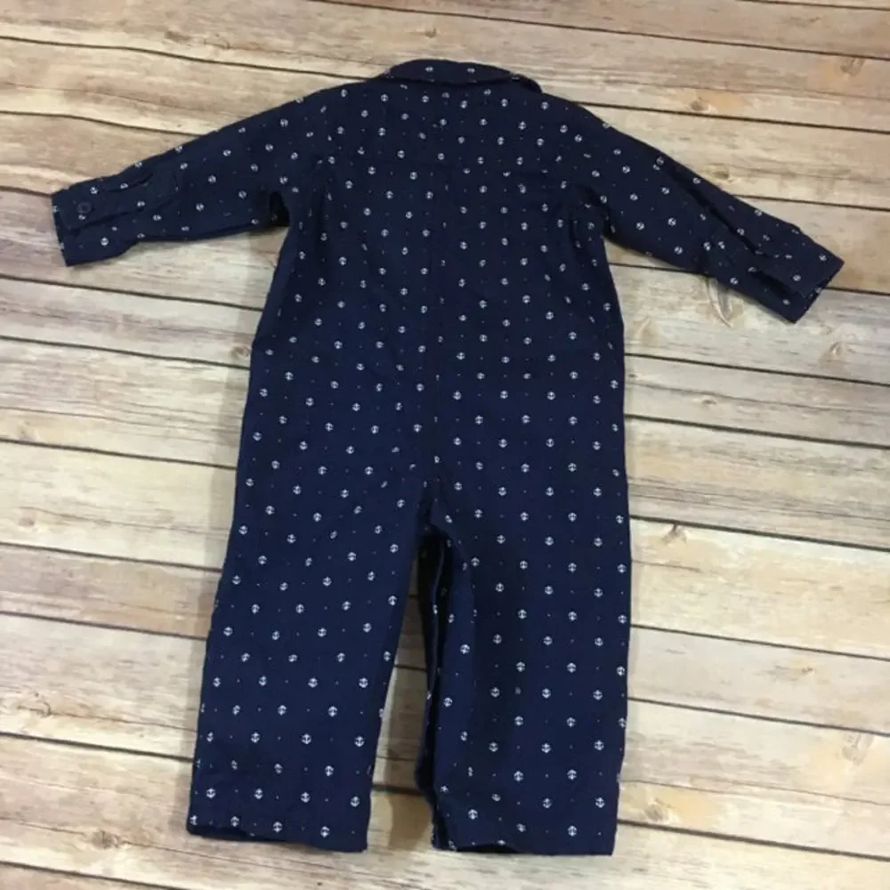 OshKosh B'Gosh Boys Romper Size 9 Months Navy Anchor Print Anchors‎ Nautical